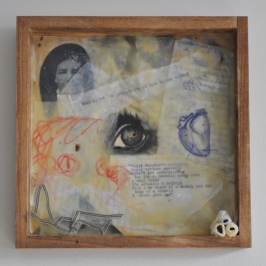 “The gaze of Grandmother Tekla’s eyes, this age old look. The same darkness as that of the universe out there between the galaxies.” (The Blue Book VII), Encaustic, Acrylic, Mixed Media, Katrina Stock